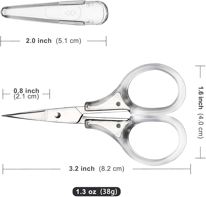 SCAIKTIG Small Craft Scissors, 3" Tiny Travel Scissors Tsa Compliant with Cover, Sharp Scissors all Purpose, Straight Fine Tips Mini Sewing Scissors Set, Precision Detail Paper Cutting, Transparent