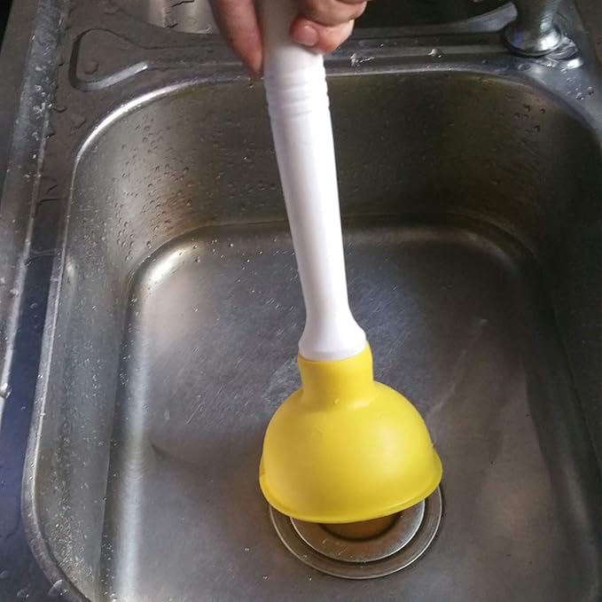 Coralpearl Drain Plunger, Small Hand Force Plumber Helper, Little 4 inch Cup Clog Remover, Tiny Rubber Unclogger in 9" Short Handle for Kitchen Sink, Bathroom Toilet, Shower Bath Tub (Green + Yellow)