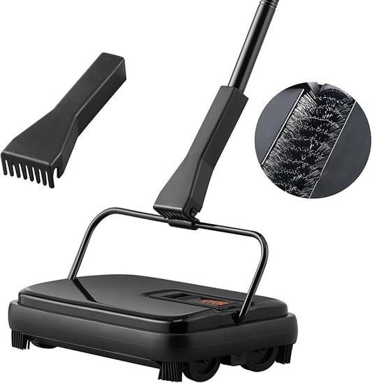 VEVOR Carpet Sweeper, 7.87 in Sweeping Paths, Floor Sweeper Manual Non Electric, 300 ml Dustbin Capacity with Comb for Home Office Rugs Hardwood Surfaces Wood Floors Laminate, Cleans Dust Pet Hair