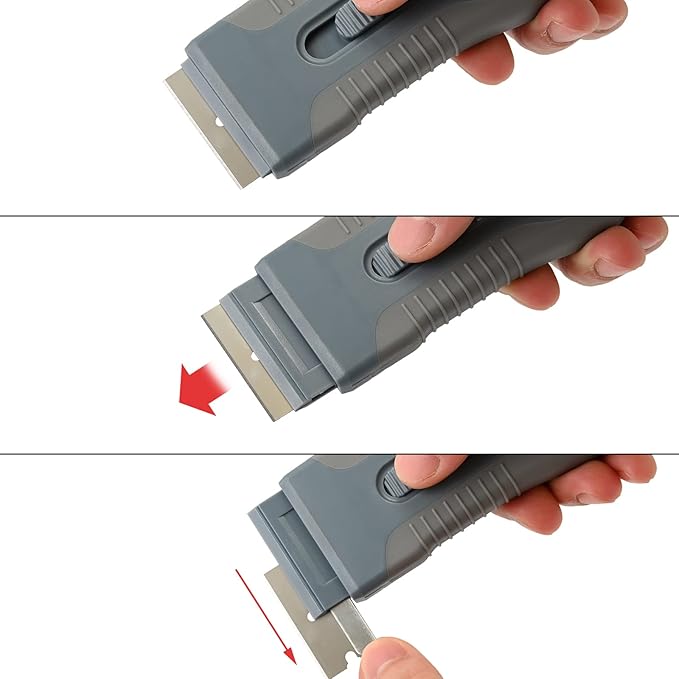 EHDIS Car Sticker Remover Glass Cooktop Razor Scraper with 10pcs Replace Blades for Label,Glue,Paint,Adhesive Remover,Oven Door, Stove Cleaning (Grey)
