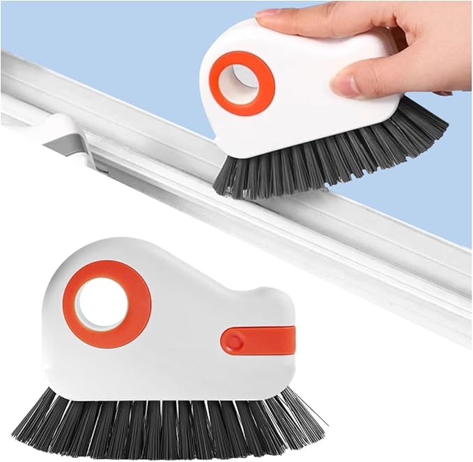2 in 1 Car Groove Cleaning Brush, Multifunction Vehicle Crevice Cleaner with Hidden Scraper, Automotive Window Seal Sill Sliding Door Track Cleaning Brush, Universal Fit (Orange White)