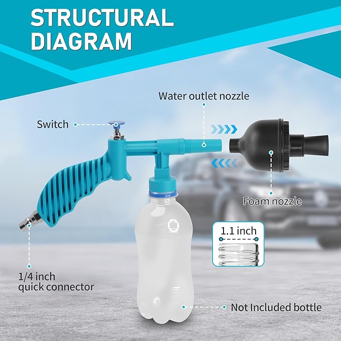 Car Wash Foam Gun High Pressure Car Washer Household Water Gun Foam Generator Washing Blaster(Needs Air Compressor) for Vehicle Upholstery Carpet Seat