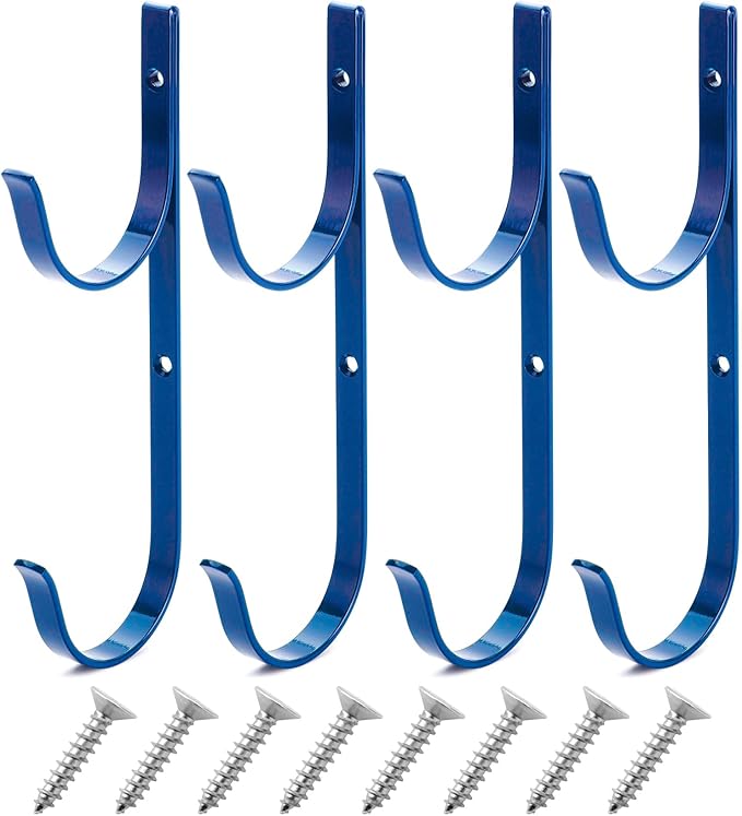 UNCO- Pool Pole Hanger, 4 Pack, Blue, Holder Set, Hooks for Telescopic Poles, Skimmers, Leaf Rakes, Nets, Brushes, Vacuum Hose, Garden Tools and Swimming Pool Accessories
