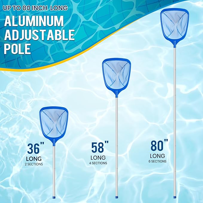 Tavaleu Pool Skimmer Net, Deep Pool Leaf Net with Reinforced Frame, Large Capacity Rake Net for Cleaning, Debris Pickup Removal