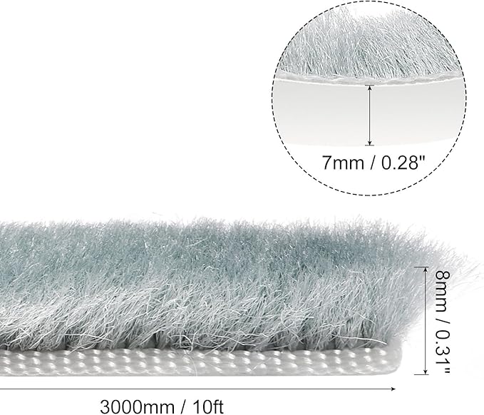 uxcell Weather Stripping Brush, 10ft L x 0.3" W x 0.3" H Self-Adhesive Seal Weatherstrip Sweep Brush Gray for Door Window