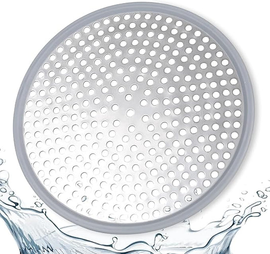 Shower Drain Cover, 4.72" Diameter Round Shower Drain Hair Catcher, Suitable for Bathroom and Kitchen, with Stainless Steel and Silicone Edges (Silver)