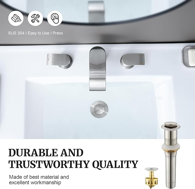 Pop up Sink Drain Stopper for Bathroom Vessel Vanity Sink Art Basin Brushed Nickel, Small Cap Without Overflow, Metal Pop-up Drain Strainer with Detachable Basket Stopper