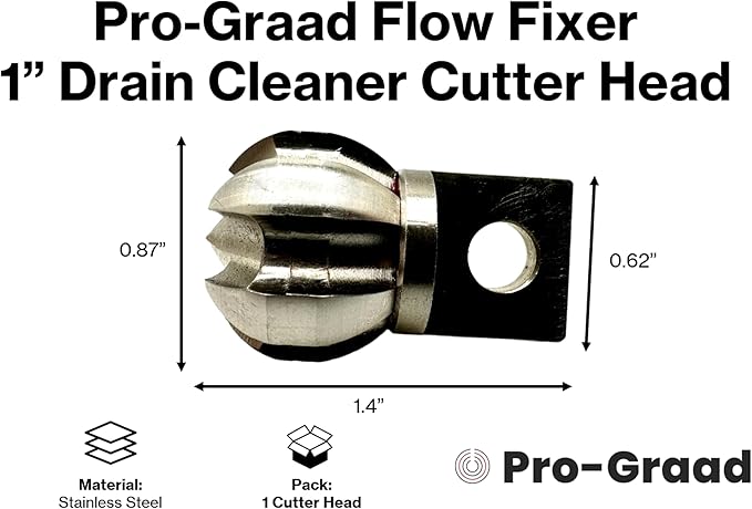 1” Flow Fixer Drain Cleaner Plumbing Snake Cutter Head for 1-1/4" - 2" Pipes, Clears & Scrapes Pipe Inner Walls, Fits 5/16” & 3/8” Cables, for Commercial & Residential Use