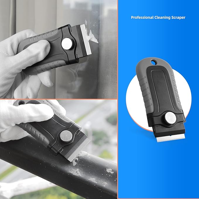EHDIS Razor Blade Scraper, 1.5'' and 4'' Glass Scraper Tool, Floor Adhesive Remover Scraper with Metal Razor Blades, Paint Scraper Ideal for Cleaning Stove Top, Windows, Grill