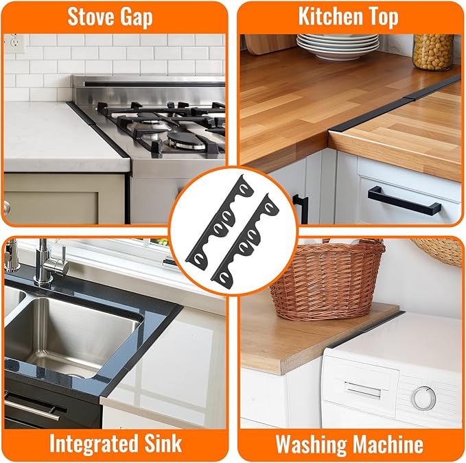 Stainless Steel Stove Gap Covers, Stove Gap Filler for Kitchen, Range Trim Kit for Counter Sink, Adjustable Length 13.8" to 27.5" Heat Resistant Stove Guard Between Stove & Countertop, Black ( 2 PCS)