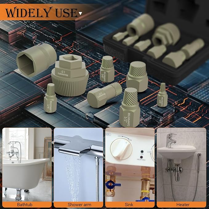 1.5" Tub Drain Extractor, 8PCS Pipe Nipple Extractor, Strong Grab Plumbing Tools, Remove The Old, Stubborn, Broken, Rusted Drain Tub Bathtub Stopper, with Solid Storage Case