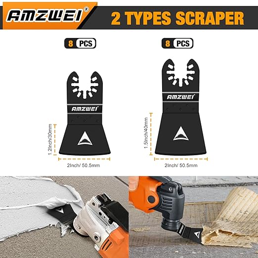 16PCS Oscillating Tool Scraper Blades,HCS Caulk Remover Tool Blades for Vinyl Flooring,Paint,Carpet,Tile Adhesives, Compatible with Dewalt Milwaukee Dremel, Ryobi, Rockwell