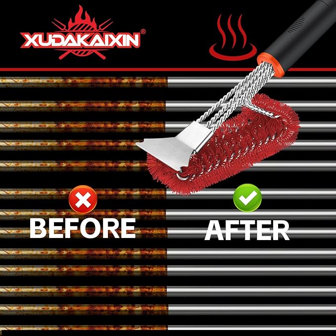 XUDAKAIXIN Grill Brush and Scraper, Safe Nylon Bristles Barbecue Outdoor Grill Brush for Cooled Grates, Extra Strong BBQ Cleaner Accessories(Red)