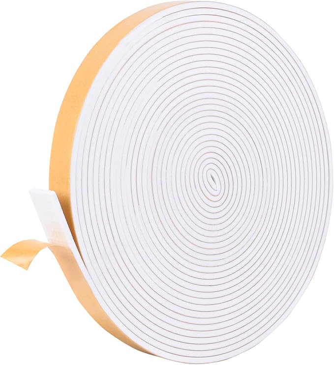 Kikerike Self Adhesive Foam Tape Weatherstrip 1/2in x 1/8in x 13Ft High Density Foam Insulation Strips Seal Weather Stripping with Strong Adhesive for Door and Window Sound Isolation Soundproofing
