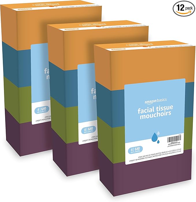 Amazon Basics Facial Tissue, 2-Ply | 1920 Count | 12 Packs of 160