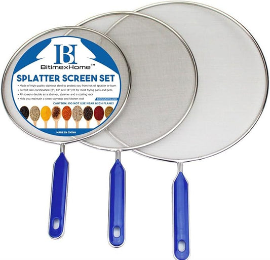 Grease Splatter Screen For Frying Pan Cooking Set of 3 (8", 10" and 11") Fine Mesh Iron Skillet Lid Guard Shield