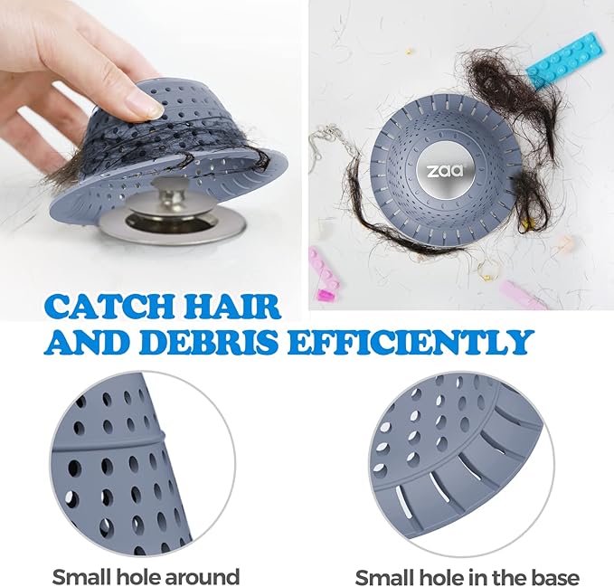 zaa Bathtub Drain Hair Catcher, Premium Silicone Collapsible 2 Pack Drain Protector for Pop-Up & Regular Drains of Shower, Bathtub, Tub, Bathroom, Sink, Blue