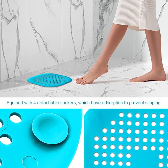 2 Pieces Shower Drain Hair Catcher Bathtub Stopper Home Drain Protectors Drain Cover with Sucker Water Trap Sink Cover for Bathroom Bathtub and Kitchen (Blue,Blue)