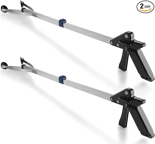 Reacher Grabber Tool - (2-Pack) - Gripping Device - Lightweight Durable Folding Claw Extends Arm Reach to 32 Inches Ideal Indoor and Outdoor Reaching Mobility Aid and Trash Grabber Picker Upper Tool
