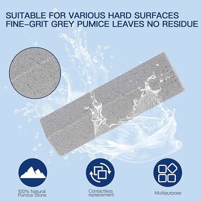2 Pack Toilet Pumice Stone with Extra Long Handle,Pumice Stone Toilet Bowl Cleaner,1 Cleaning Handle, 4 No Touch Replaceable Piedra Pomez for Cleaning Toilets, Bathtubs, Grills, Swimming Pools, Sinks