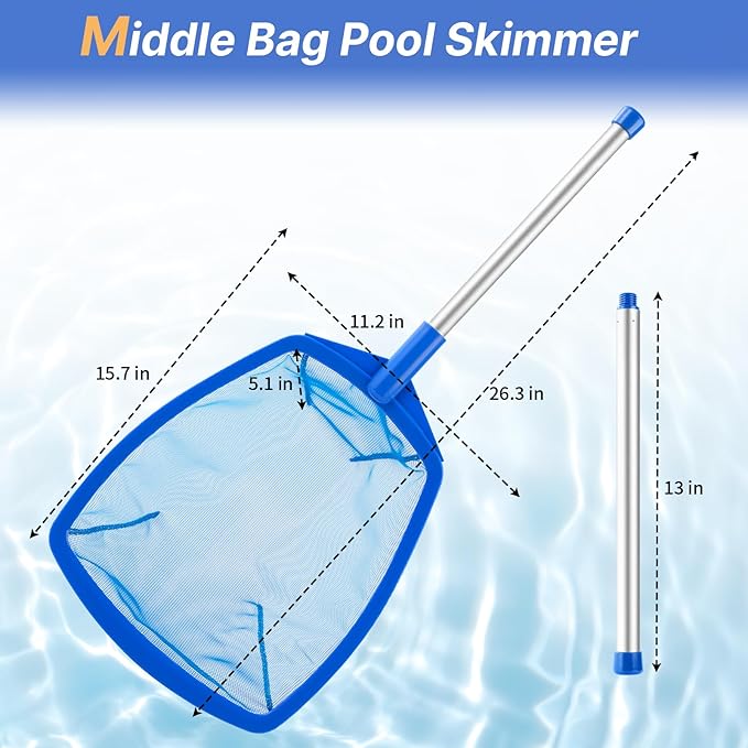 Pool Skimmer Net, Hot Tub Skimmer Spa Net with Pole, 26.3'', Ultra Fine Mesh Skimmer Rake, Swimming Pool Leaf Skimmer Net with Aluminum Pole, Spa Hot Tub Skimmer for Fast Cleaning, Leaves, Debris