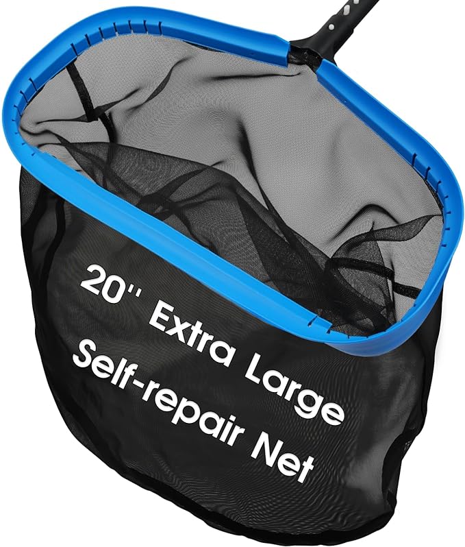 TidyMister 20'' Self-Repair Pool Skimmer Net Pool Cleaning Net with Heavy Duty Nylon Mesh, Aluminum Frame, Deep Debris Bag, for Above Ground Pool In-ground Pool Leaf Rake Net (Without Pole)
