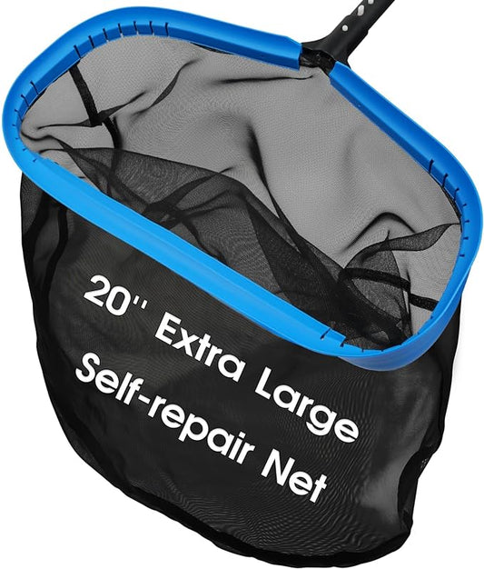 TidyMister 20'' Self-Repair Pool Skimmer Net Pool Cleaning Net with Heavy Duty Nylon Mesh, Aluminum Frame, Deep Debris Bag, for Above Ground Pool In-ground Pool Leaf Rake Net (Without Pole)