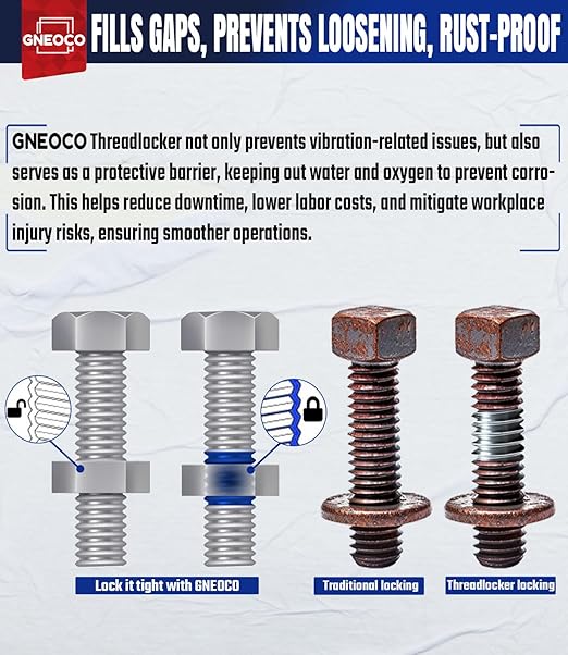 ThreadLocker Blue, Thread Lock Medium Strength Lock Tight for Nuts, Bolts, Fasteners and Metals, Anaerobic Curing Metal Glue to Prevent Loosening and Corrosion (M243-50ml)