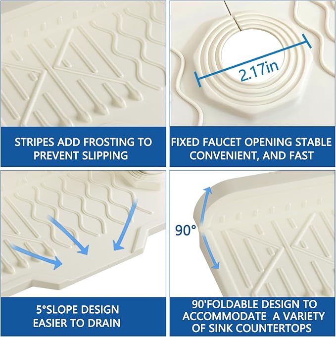 Silicone Sink Mat Splash Guard-17" x 6'' Sink Splash Guard,Kitchen Sink Accessories fit for Countertop, Bathroom,Farmhouse,RV by EBIGIC (White)
