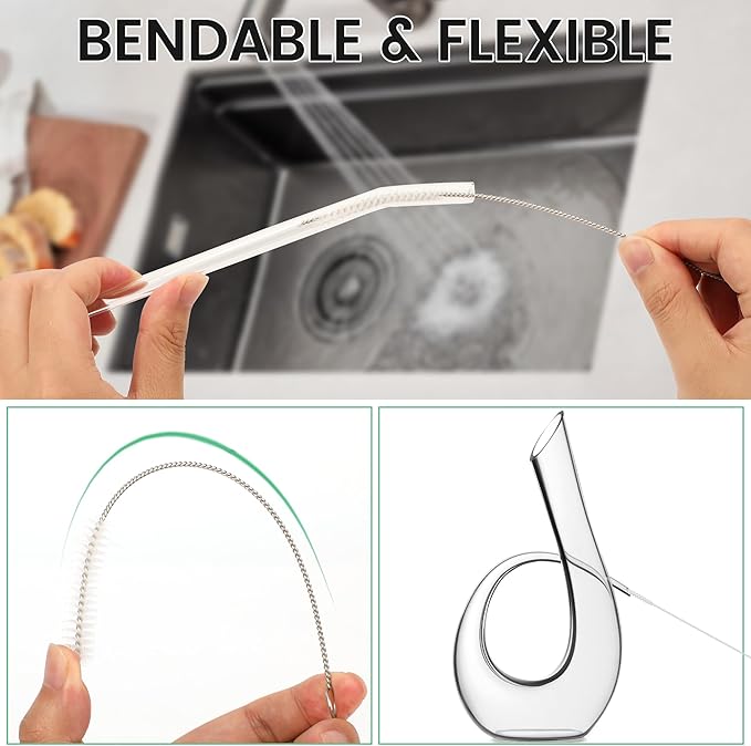 10 Pack Reusable Straw Cleaner Brushes, Assorted Sizes with Extra Long Stainless Steel Handles & Flexible Nylon Bristles, Straw Brush Cleaner for Tumblers, Sippy Cups, Bottles, Pipes & Tubes (White)