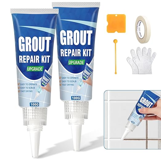 Tile Grout Repair Kit, 2 Pack White Fast Drying Grout Filler for Bathroom, Kitchen, Shower, Replace Grout Pen for Restore and Renew Tile Joints Line, Versatile Triple Use with Grout Sealer (White)