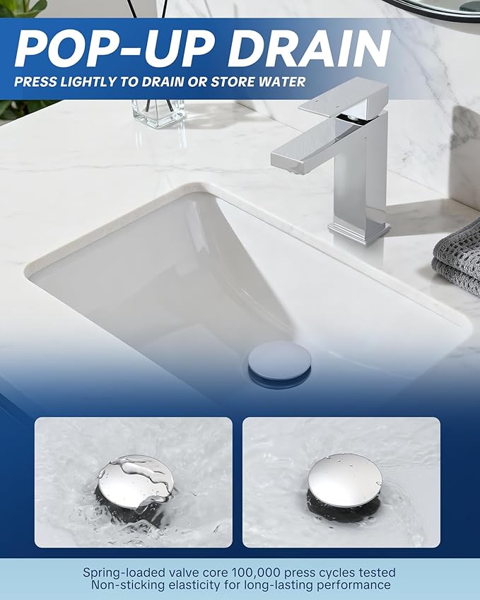 ARCORA Pop Up Sink Drain with Overflow, Chrome Bathroom Sink Drain, Pop Up Drain for Vessel Sink