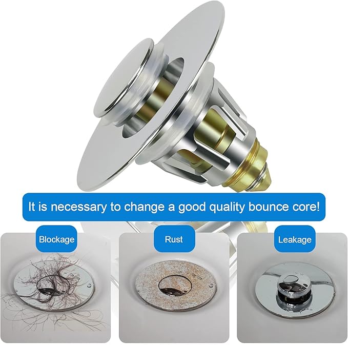 2PACK Universal Bathroom Sink Stopper,1.1-1.5 Inch Bullet Core Push Type Basin Pop-up Drain Filter,Bathtub Converter Sink Drain Strainer Plug No Overflow with Basket Hair Catcher