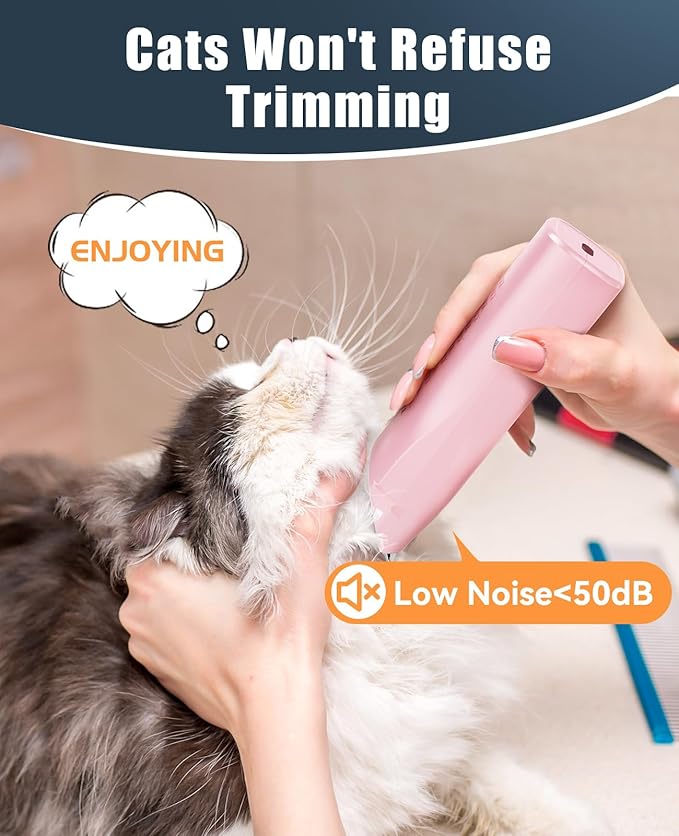 oneisall Pet Clipper for Cat Matted Hair, Pet Shaver for Cats Quiet Pet Hair Clippers Cordless Cat Clippers for Matted Hair Cat Clippers for Long Hair（Pink）