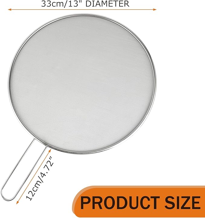 2-Pack Splatter Guard, 13 in Stainless Steel Grease Splatter Screen - Oil-Resistant Mesh for Fry Pan, Suitable for Most Cookware, Kitchen Essential