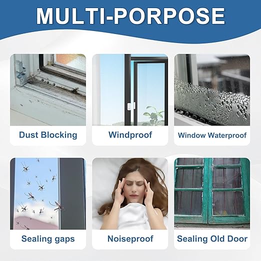 FOURGUN Window Sealing Tape 2IN x 33 FT Draft Isolation No Residue Removable Adhesive Waterproof Windows Doors Shower Glass AC Units Ideal for Winter Seal & Summer Cold Air Loss Prevention