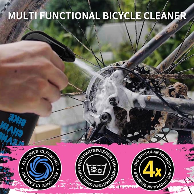 Bike Chain Cleaner Set, Bike Cleaners Bicycle Cleaning Kit 120ML Dry Chain Lube and 500ML Cleaning Spray Bike Chain Lubricant with Brushes Cycling Maintenance, Suitable for All Types of Bike
