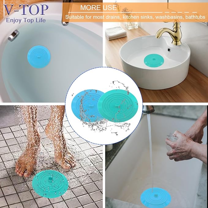 Bathtub Drain Stopper 2 Pack, 5 inches Silicone Tub Stopper Drain Cover, Bath Tub Plug Hair Stopper,Universal Flat Suction Hair Water Shower Stopper Bath Accessories (Blue&Green)