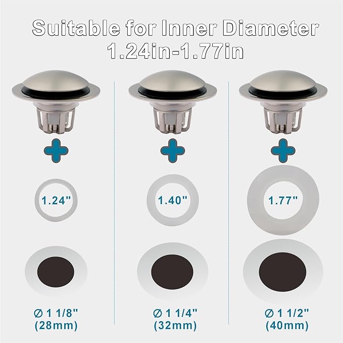 Brushed Nickel Bathroom Sink Drain Stopper,Welsan Universal Pop-Up Drain Stopper Plug Strainer with Hair Catcher for 1 1/8"-1 1/2" Drain Hole-2 Pack