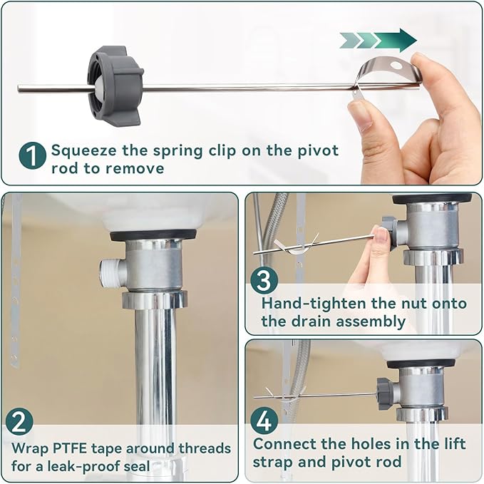 Lavatory Pop Up Center Piece Assembly, Pop-Up Drain Repair Kit, Compatible with Moen, Kohler with 15MM Ball, Long Rod, Bathroom Sink Pivot Rod Replacement Parts