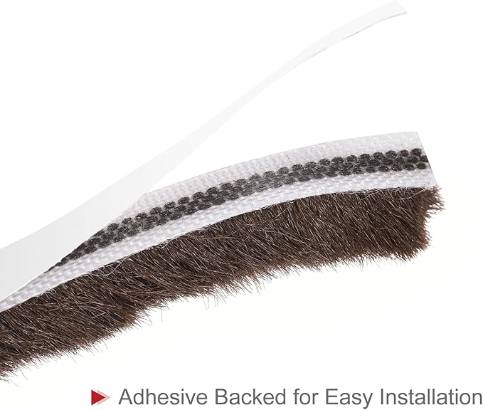 uxcell Weather Stripping Brush, 20ft L x 0.3" W x 0.5" H Self-Adhesive Seal Weatherstrip Sweep Brush Brown for Door Window