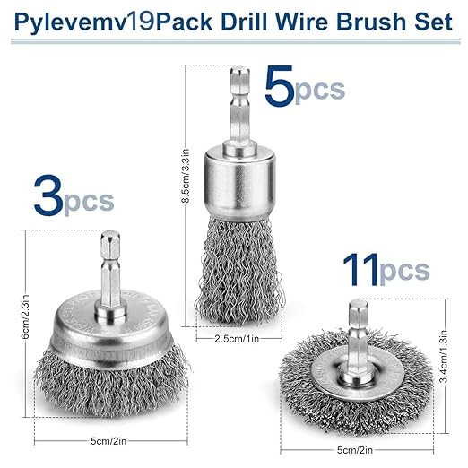 19Pcs Professional Wire Wheel Brush, Carbon Steel Wire Cup Brush for Drill, Wire Brush for Cleaning Rust, Brush Drill Attachments with 1/4 Inch Hex Shank