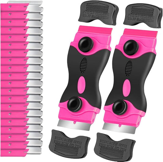 Razor Blade Scraper Tool Kit - 2Pack Heavy Duty Plastic Scrapers with 40 Blades | Non-Scratch Paint & Glass Top Stove Cleaner | Multi-Surface Scraper for Oven, Cooktop, Window, Floor Cleaning
