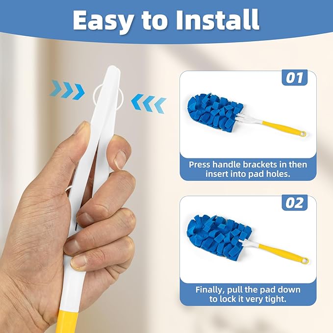 6 PCS Fleece Reusable Duster Refills for Swiffer, Washable 360 Dusters for Cleaning, Fans, Floors, Blinds, Windows (Include 1 Handle & Laundry Bag)