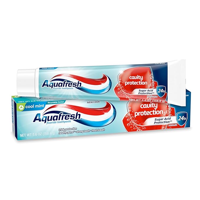 Aquafresh Cavity Protection Fluoride Toothpaste for Healthy Gums, Strong Teeth, and Fresh Breath, Cool Mint, 5.6 oz
