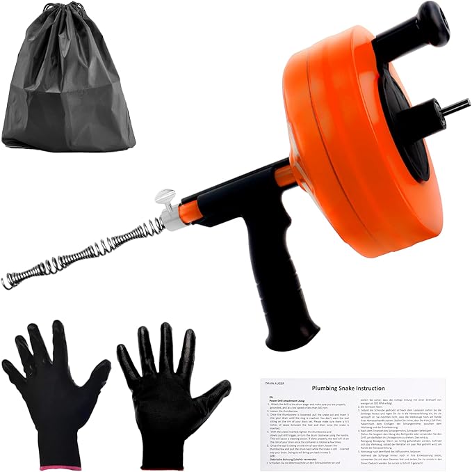 Drain Auger 50FT, Drain Snake with Drill Adapter, Plumbing Snake Clog Remover Use Manually or Powered for Kitchen, Bathtub and Shower Drains