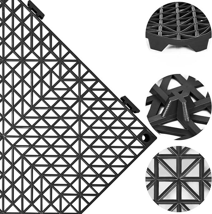 ToLanbbt Modular Interlocking Cushion 24P 11.8" x 11.8" Interlocking Rubber Floor Drain Holes Non-Slip Splicing Drainage Mats for Deck, Shower, Kitchen, Drain Pool, Sauna Bath, Indoor Outdoor (Black)