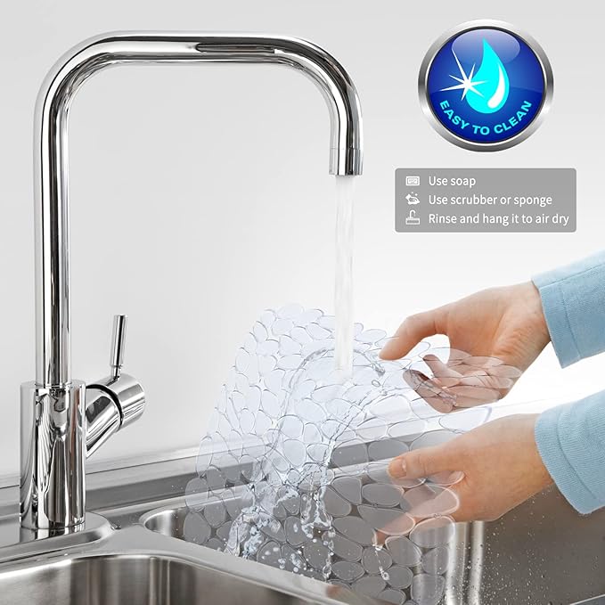 Yolife Pebble Sink Mats for Stainless & Porcelain Sinks, PVC Saddle Protectors - Clear, 2 Pack