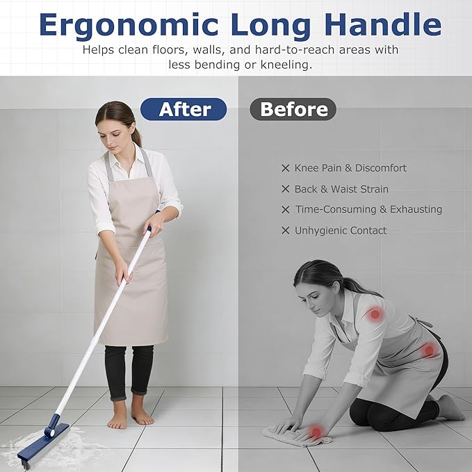 Grout Brush with Long Handle, Grout Cleaner Brush for Tile Floors, Stiff Bristles for Crevice, Tile Line, Shower, Kitchen, Bathroom