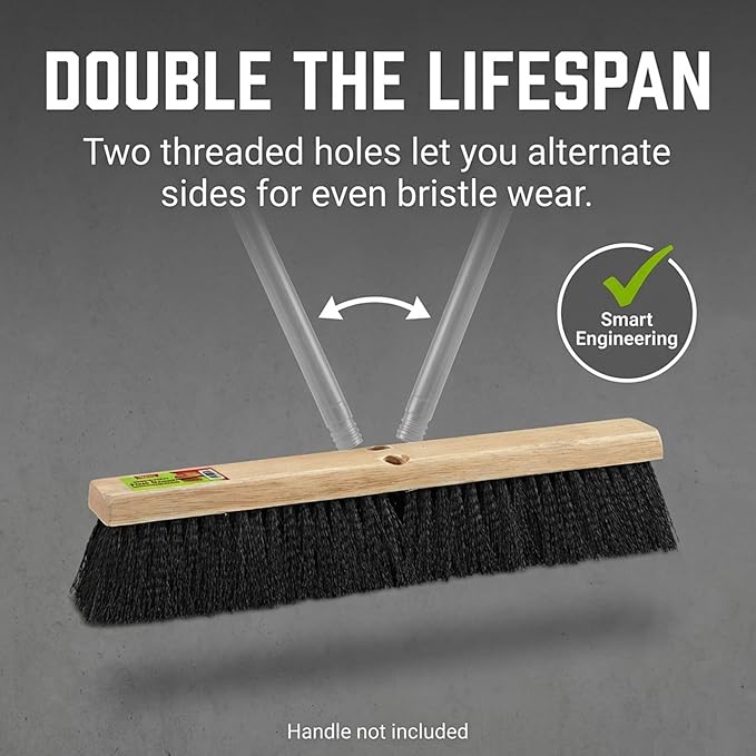 Black Indoor Push Broom Head – Heavy Duty Hardwood Block – Polypropylene Bristles – Deck Scrub Brush – Two Threaded Handle Holes for Better Assist (18")